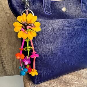 Leather Flower Purse Charm Genuine Leather Bag Charm NEW FAST SHIP